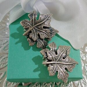 Vintage Sterling Silver Danecraft Fall Leaves Clip-On Earrings